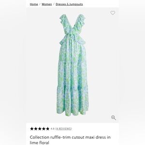 J. Crew Collection Ruffle Trim Cutout Maxi Dress Sz 2